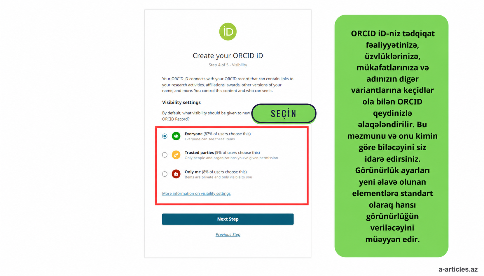 ORCID görünürlük ayarları