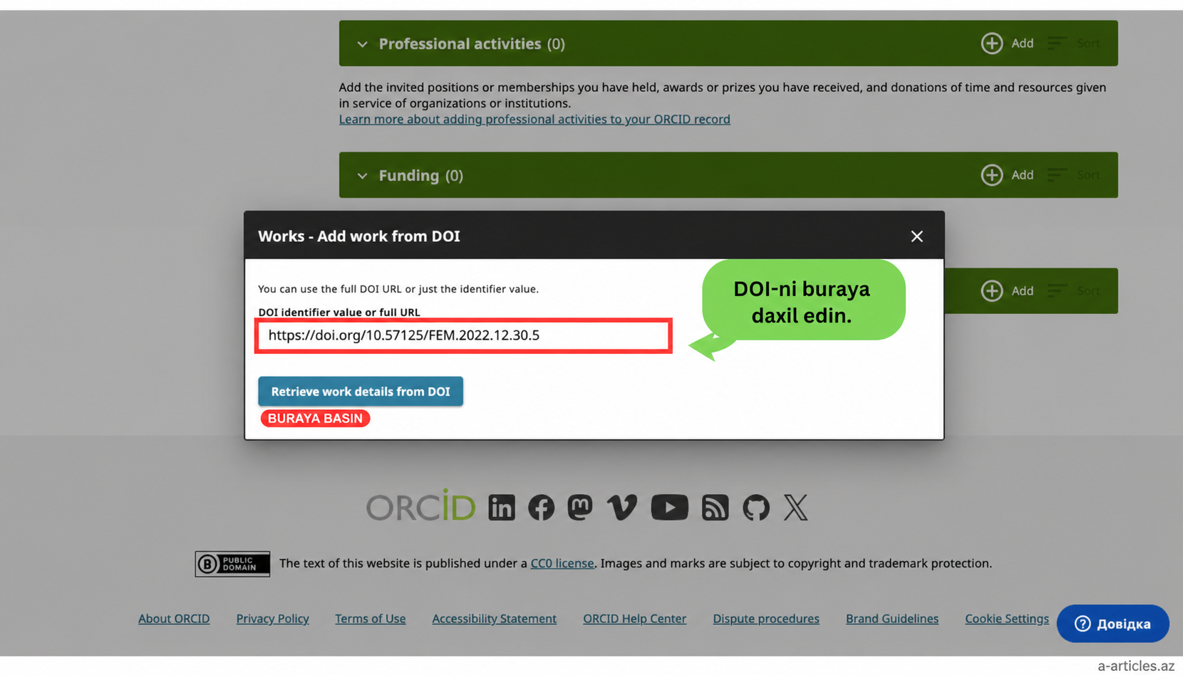 DOI-nin ORCID sisteminə daxil edilməsi