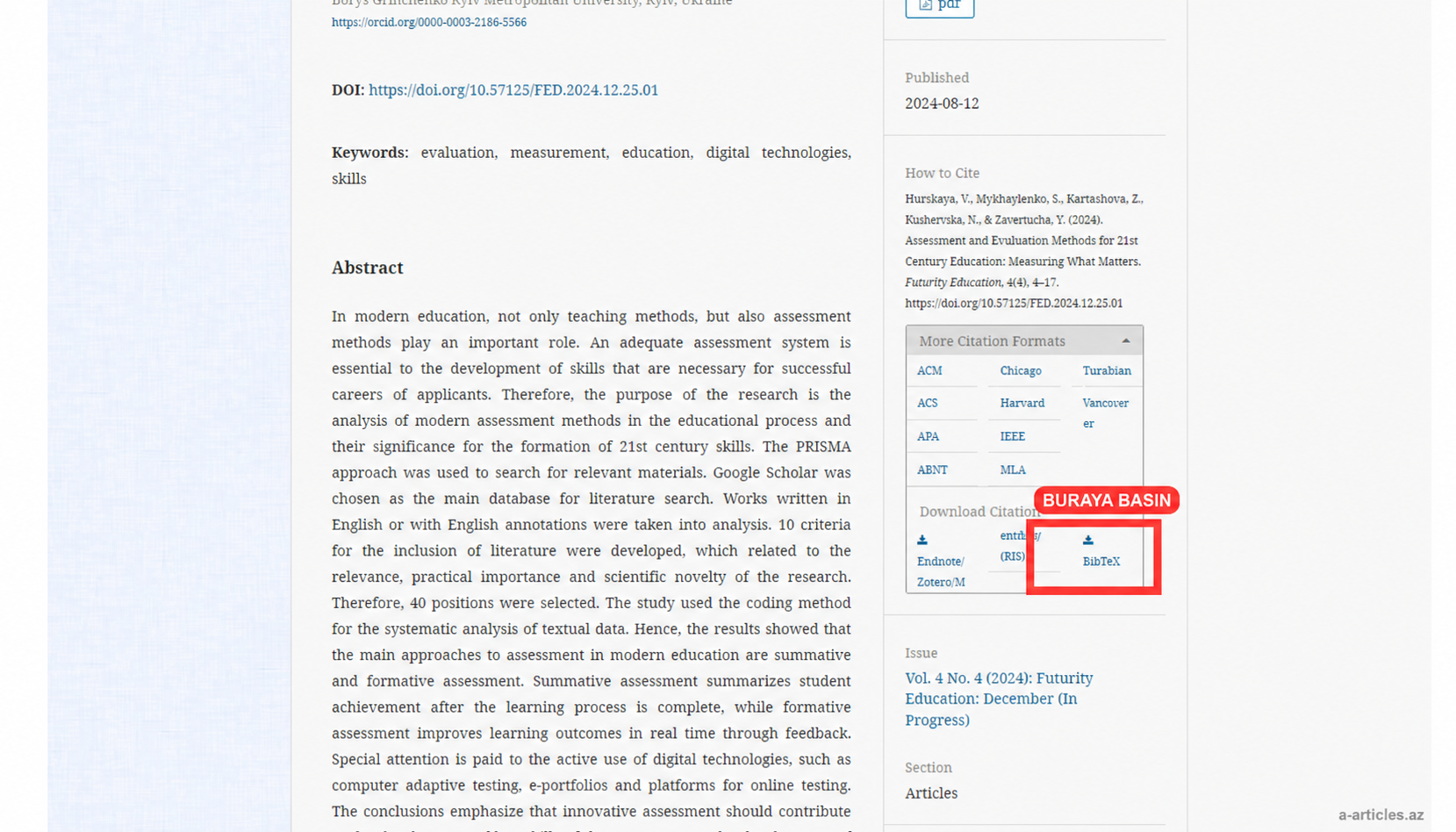 Jurnal saytından BibTeX faylının yüklənməsi
