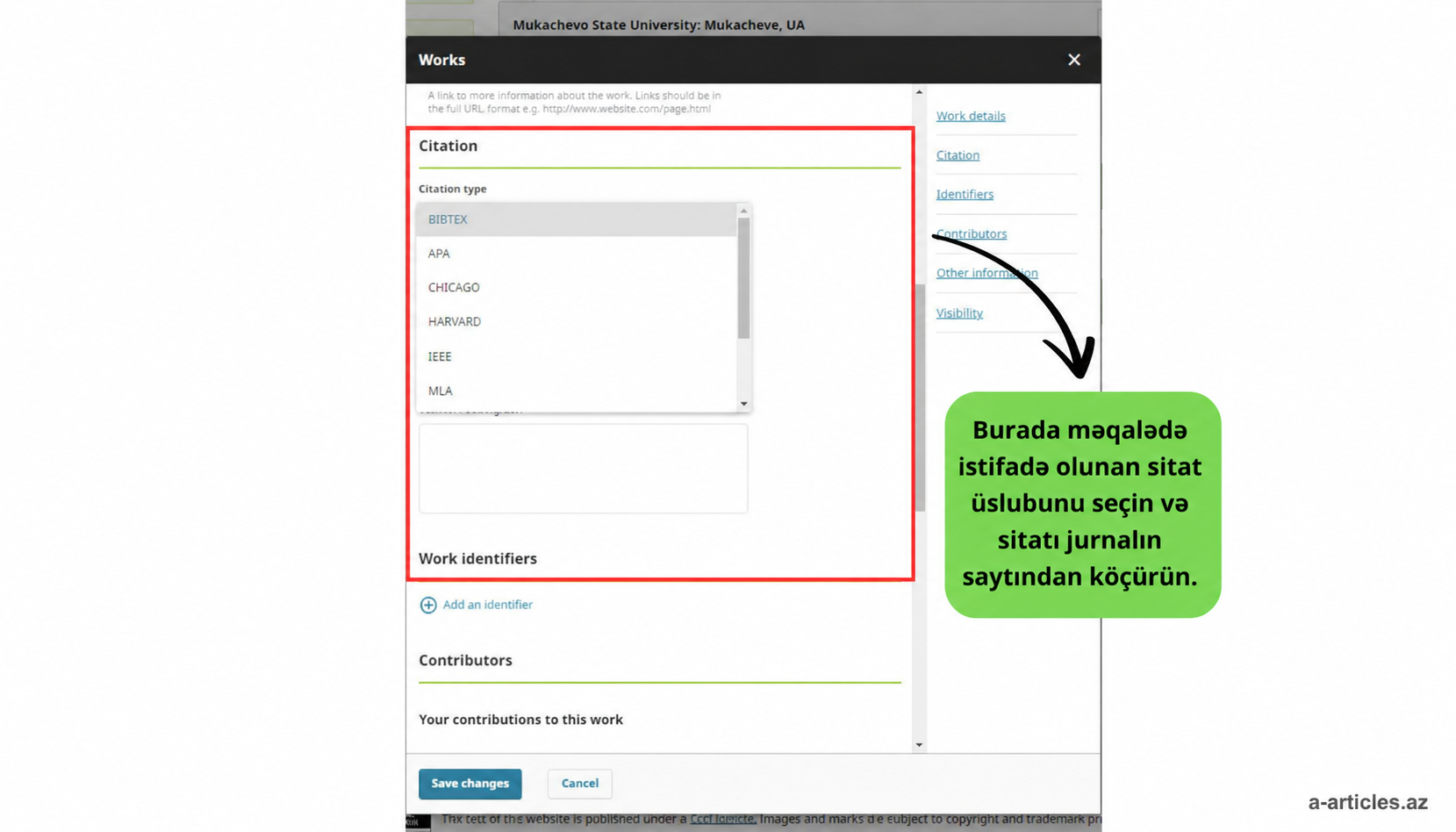 ORCID-də sitat üslubunun seçilməsi