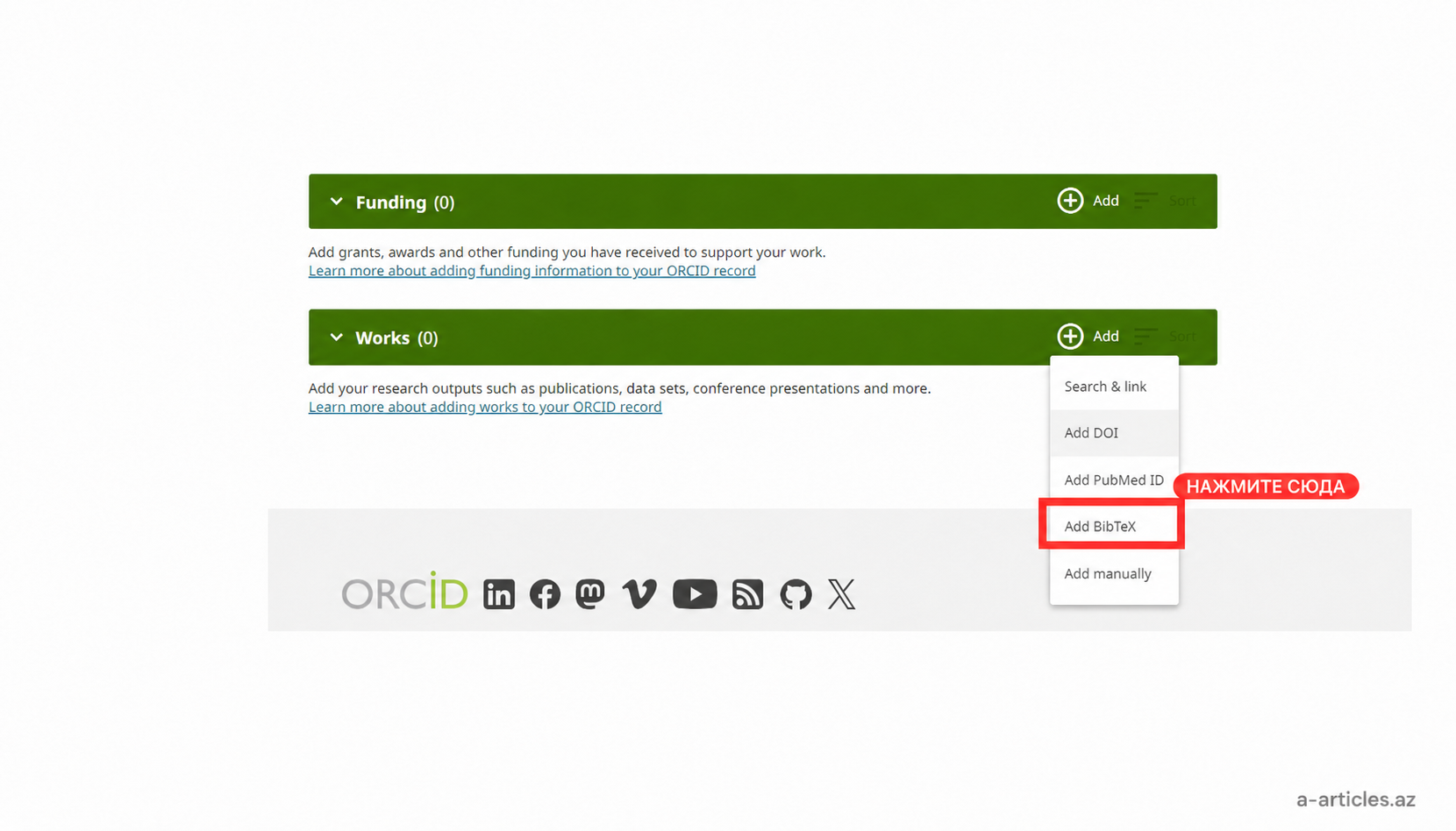 BibTeX faylının ORCID-ə əlavə edilməsi